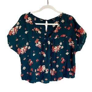 Madewell Preppy V-Neck Spruce Bloom Floral Relaxed Fit Swingy Rhyme Casual Top